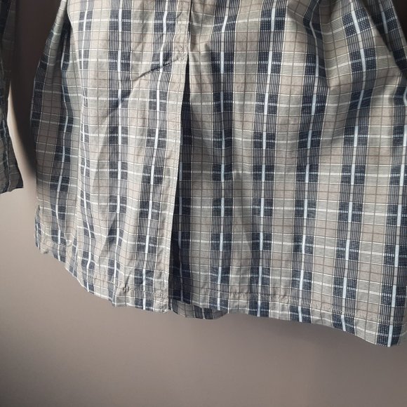 XNTRIK Cotton Short Trench | Taupe & Blue Plaid, L - Picture 11 of 15